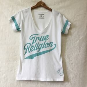 True Religion White V Neck T-shirt